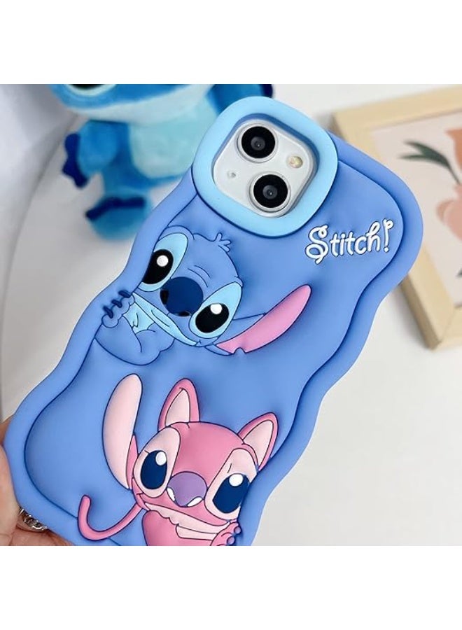 3D Character Soft Silicone Case with Bracket Stand for iPhone 13 / iPhone 14 – All-Round Protection, Anti-Slip (Blue) - Image 5
